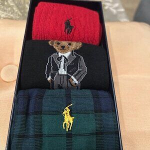Polo Ralph Lauren Cotton Polo Tuxedo Bear Gift Box Socks Size 9 - 11 1 Set of 3